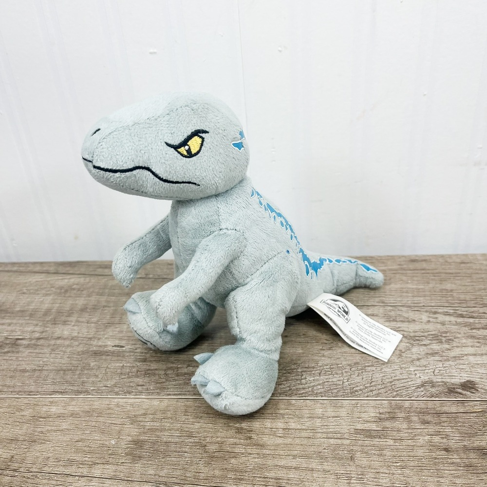 Jurassic World Blue Velociraptor Plush Grey Blue Stripe Dinosaur Toy 7 Inch